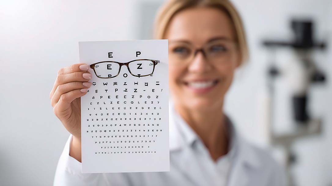 Lady holding and eye chart