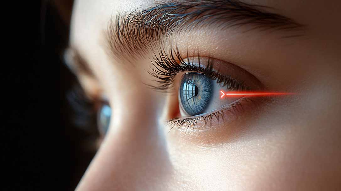 Lady with red laser next to eye