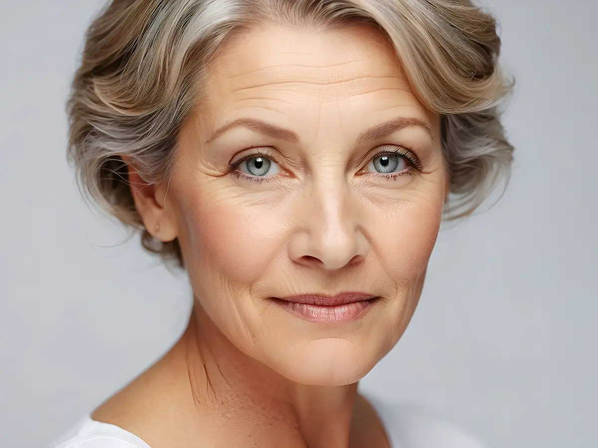 Senior blue eye lady with smooth skin