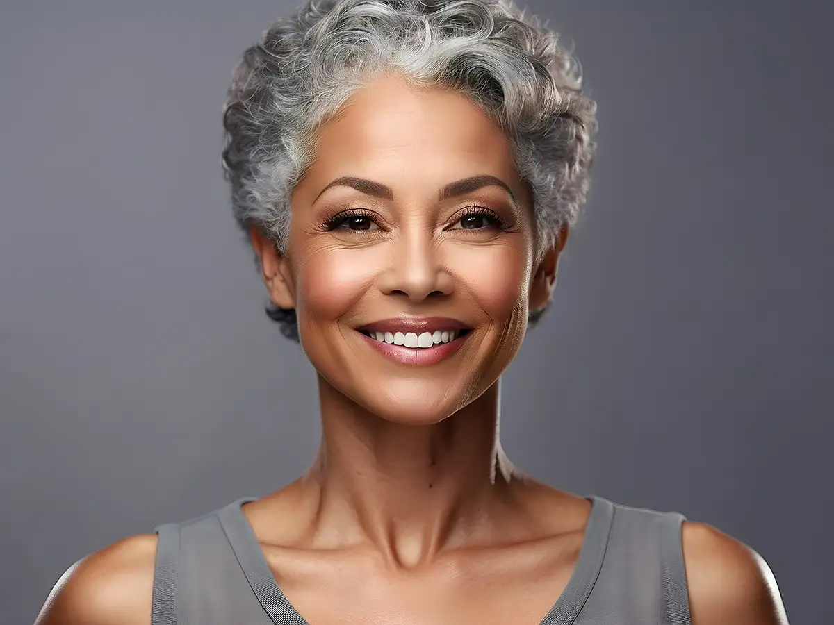Senior dark skinned lady with smooth skin