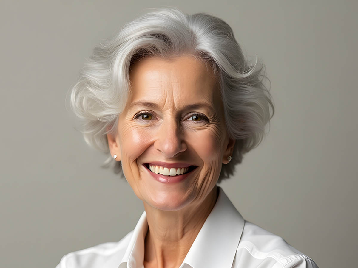 Elegant Senior Woman Smiling – Professional Portrait of a Confident Mature Lady