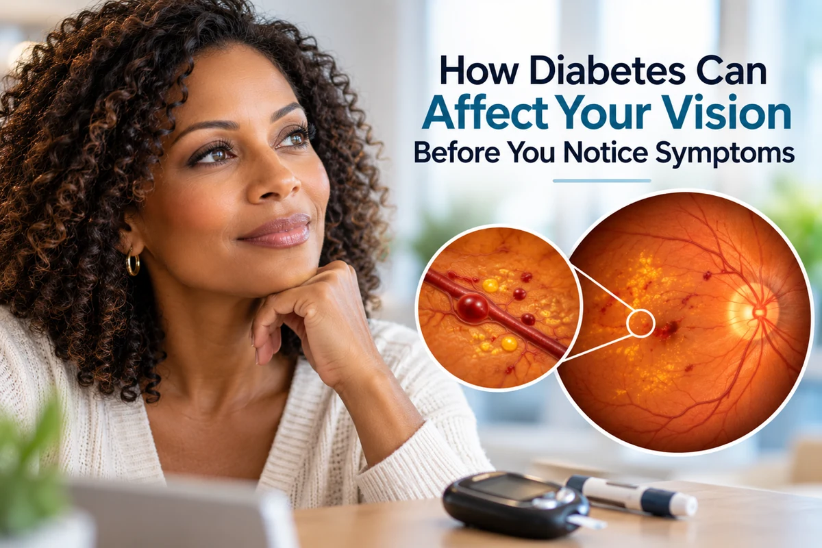 Illustration showing how diabetes can affect the retina
