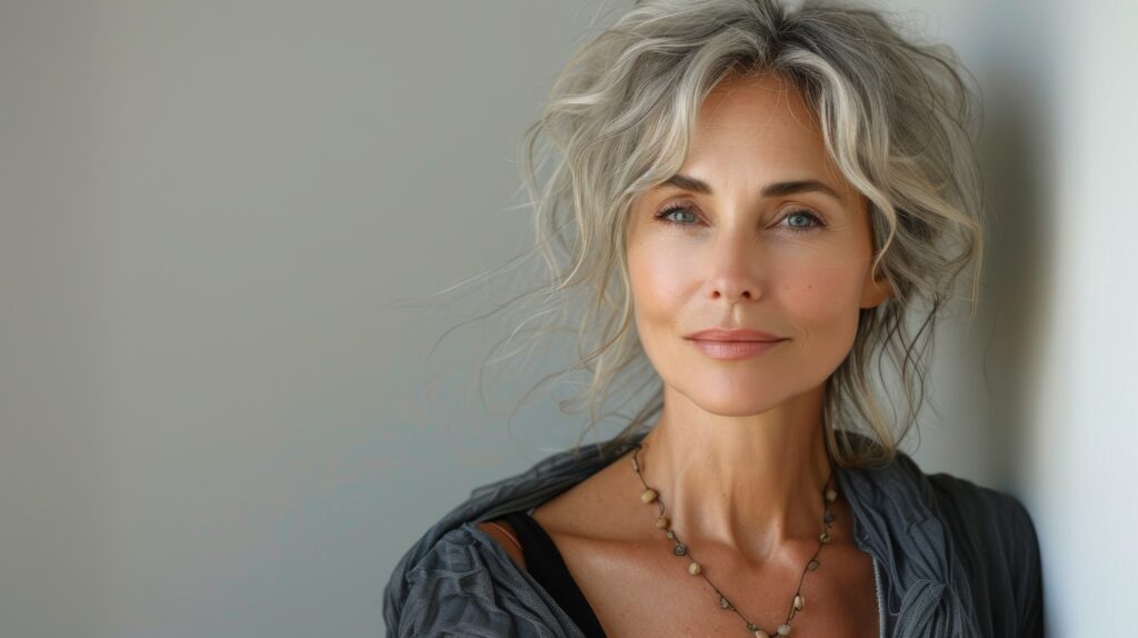 Portrait of a mature woman with gray hair